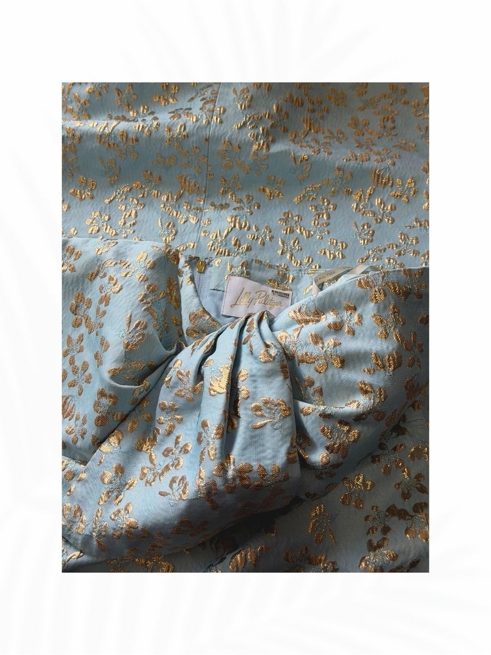 Lilly Pulitzer Strapless Blue Gold Floral Brocade Maxi Dress Size 6 - Picture 8 of 10